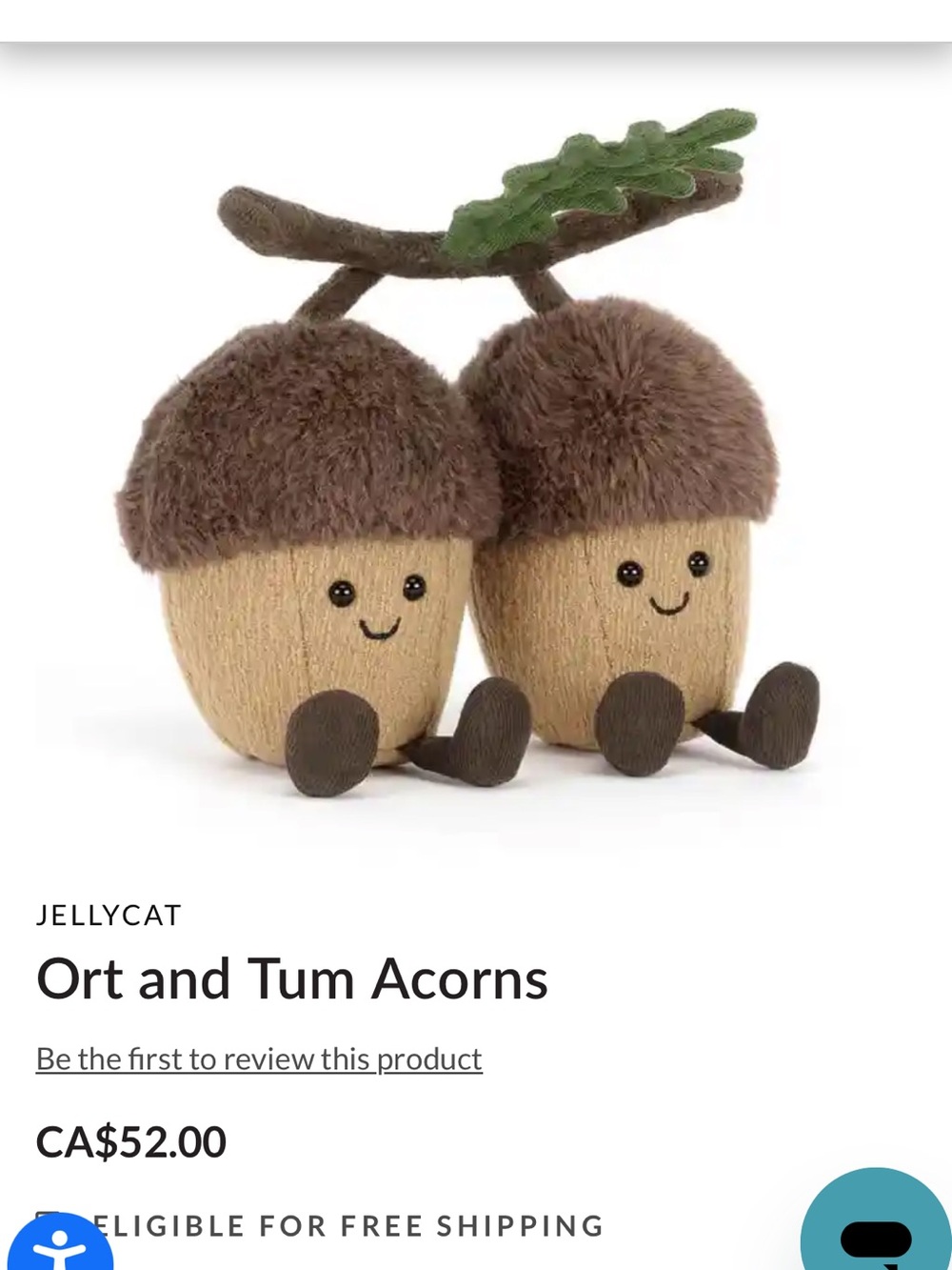Jellycat Brown & Green Twin Acorn Plush Duo